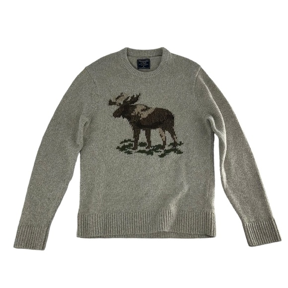 Abercrombie & Fitch Other - Vintage Abercrombie And Fitch Sweater Men’s Medium Grey Moose Wool Pullover Xmas